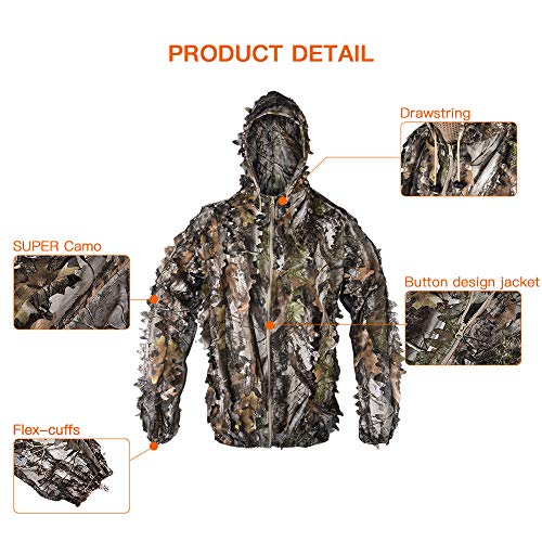 Waxaya 3D Bionic Maple Leaf Hunting Ghillie Suit Camouflage Sniper Clothing (XL/XXL Fit Tall 5.9-6.2ft, 3D Leaf Suit)