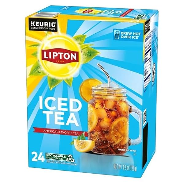 LIPTON UNSWEETENED BLACK ICED TEA K-CUPS 24-PACK FOR KEURIG COFFEE MAKERS – RAINFOREST ALLIANCE CERTIFIED TEA PODS WITH SMOOTH CRISP FLAVOR, BREW HOT OVER ICE FOR REFRESHING BEVERAGE