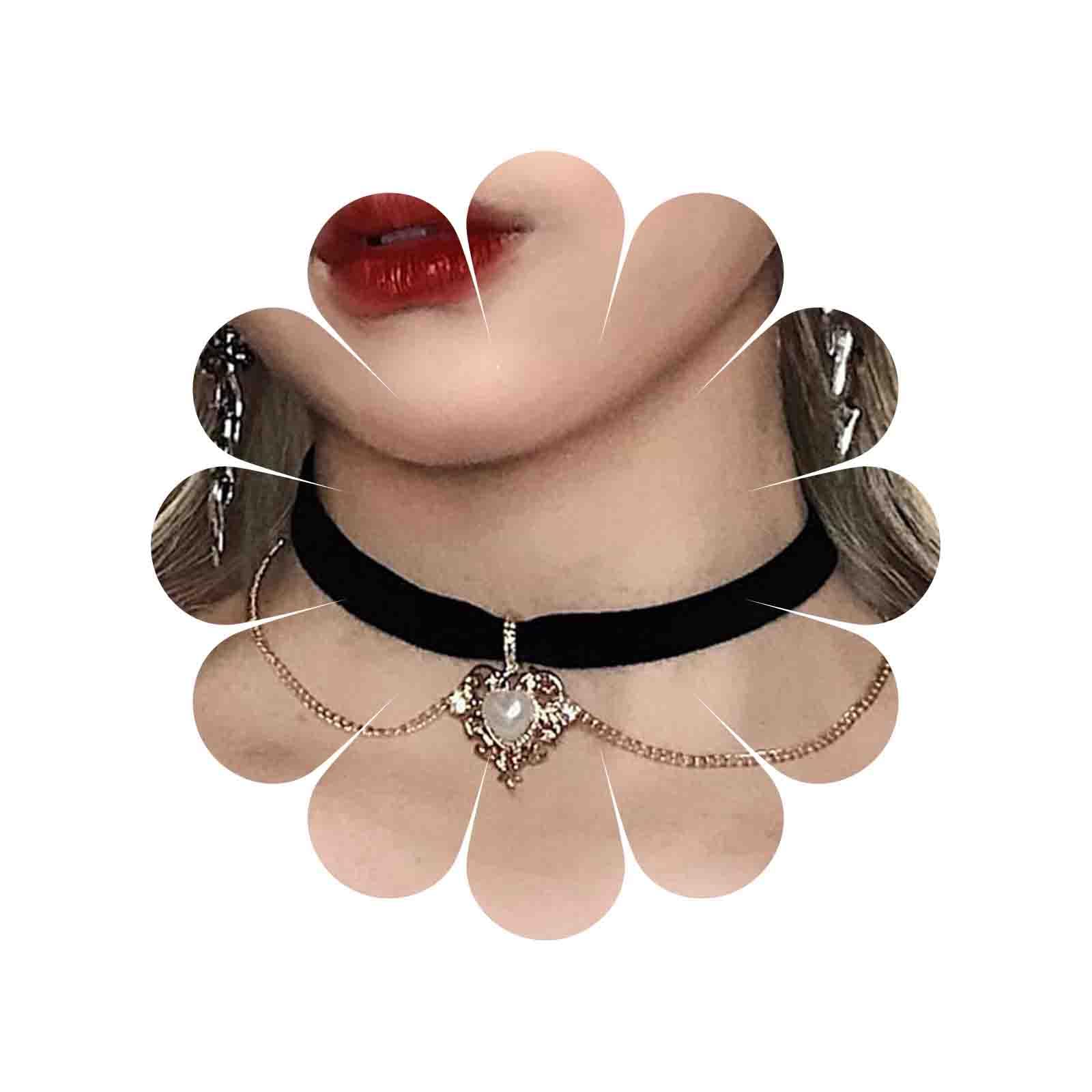 Yienate Vintage Black Velvet Choker Necklace Chain Dainty Gold Love Pearl Rhinestone Pendant Gothic Charm Necklace Jewelry for Women and Girls