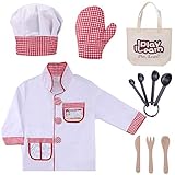 iPlay, iLearn Chef Role Play Costume, Cooking Dress Up Clothes, Kitchen Pretend Baking Play Set with Hat, Oven Mitt, Knife, for Ages 3, 4, 5, 6 Years Old Kids, Toddlers, Boys, Girls