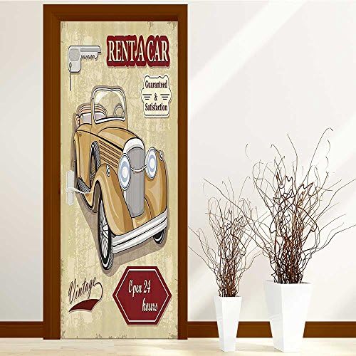 3d Door Wallpaper vmree Waterproof Door Wall Fridge Sticker Wrap Mural Scene Retro Bookcase Self Adhesive Stickers Decor 30x79 inch(Cars Car Competing on the Highway One Chasing Another T)