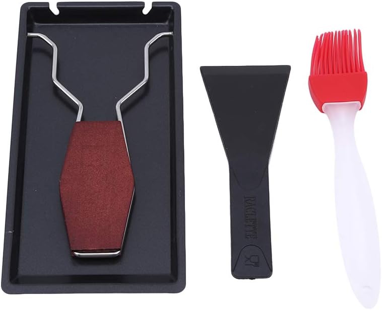 Iumer 3 Pcs Cheese Melt Pan Wooden Handle Brush Cheese Spatula Mini Portable Non Stick Rotaster Baking Tray Set