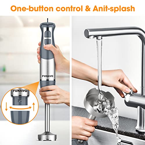 Immersion Hand Blender, FUNAVO 800W 5in1 MultiFunction 12 Speed 304