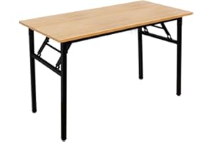 DlandHome Folding Table Computer Desk 55inches No Install Needed Folding Table Workstation for Home Office, Teak AC5-140TB