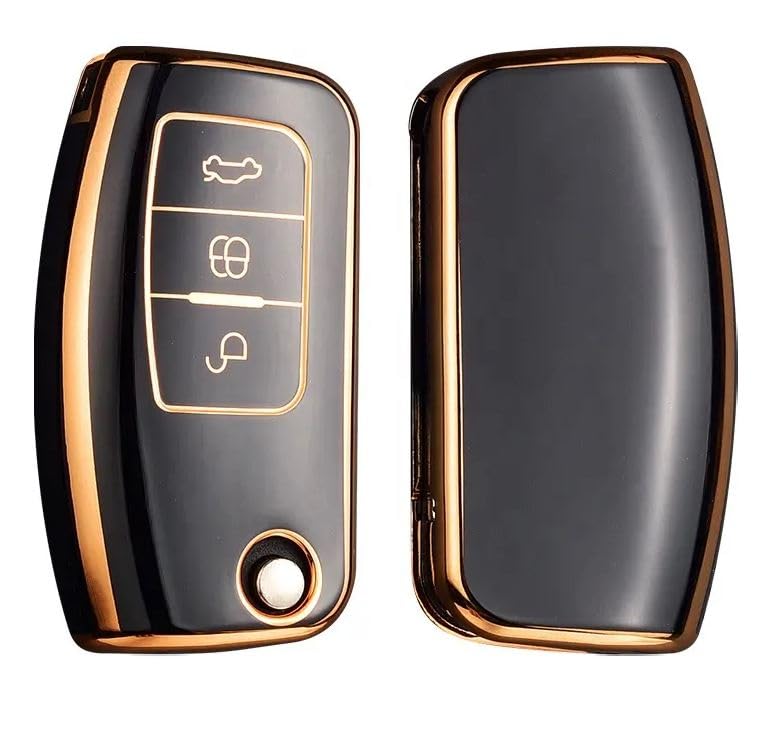 StyleC Car Key Cover Case compatible with Ford Fiesta Kuga Mondeo Focus Zetec 3 Button Remote (Black Gold)