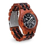 Big Faced Watches for Men: Luxury Red Sandalwood & Ebony Black Chronograph Wood Watch: EmollyFashion