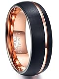 NUNCAD Rose Gold Tungsten Carbide Wedding Band Ring Grooved Black Brushed Finish Comfort Fit Size 7 to 12