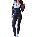 Fashion Women 2 Piece Block Color Hoodie Tracksuit