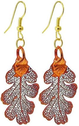 Gem Avenue Iridescent Copper Plated REAL 1 x 0.8 inch Lacy Oak Leaf French Wire Dangle Earrings
