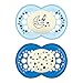 MAM Night Pacifiers (2 Count), MAM Pacifiers 6+ Months, Best Pacifier for Breastfed Babies, Glow in the Dark Pacifier, Blue and Gray primary