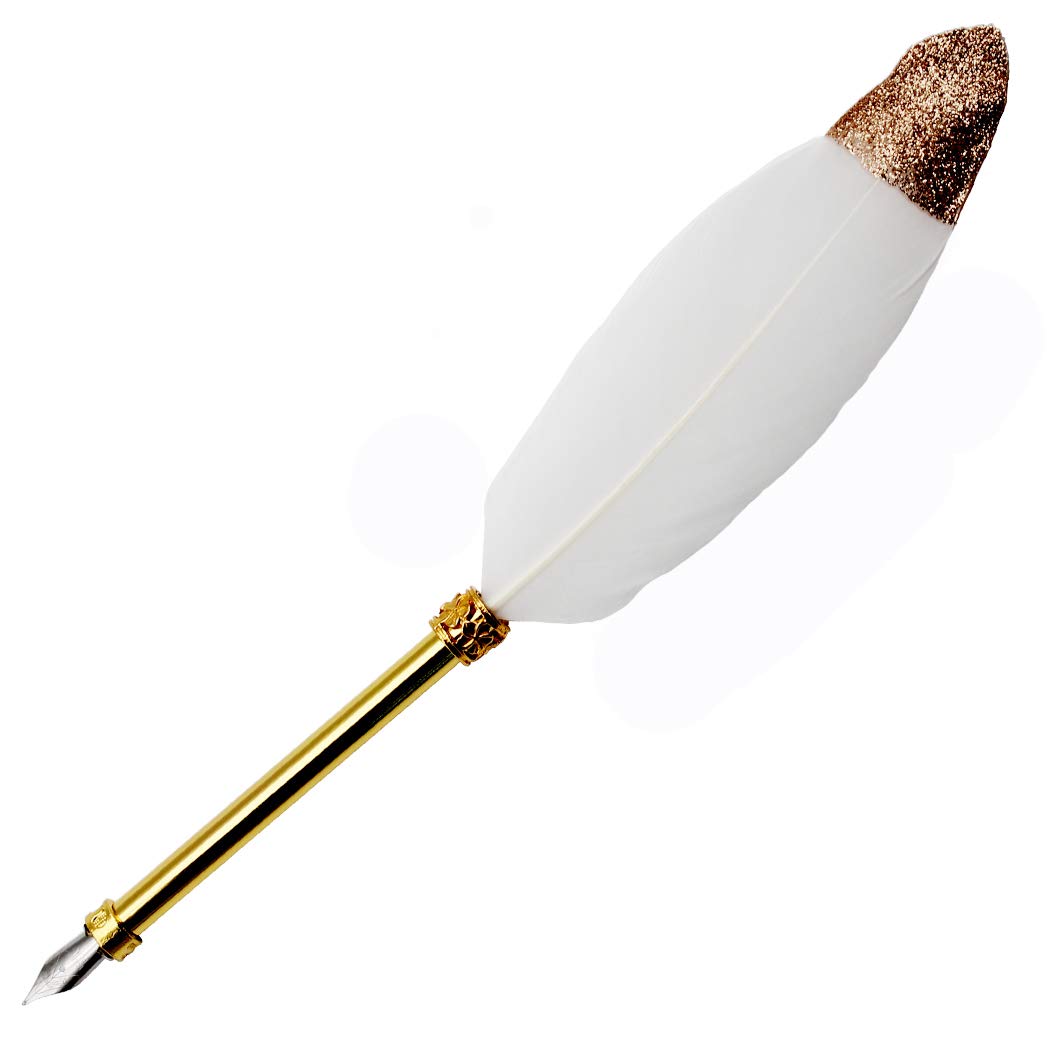 Gullor Vintage Feather Quill Pen, Nuture Feather Dip Pen with Gift Box, White