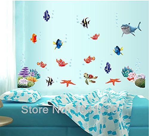 Finding Nemo Under Sea Shark Fish 3D Cartoon Waterproof Vinyl Wall Decals Stickers Bathroom Wall Decor Kids Gift