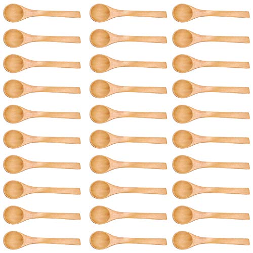 30 uds mini cuchara de madera hecha a mano, cucharas pequeñas de madera para niños, helado, azúcar, miel, café, cucharadita, cuchara para condimentos de cocina