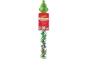 HERSHEY'S KISSES Grinch Milk Chocolate Candy, Christmas, 2.08 oz Filled Plastic Cane