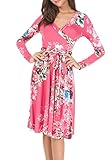 Simier Fariry Women's Long Sleeve Printed Floral Slim Swing Wrap Dress With Belt