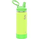Takeya Actives Kids Water Bottle 18 oz Stainless Steel Double Wall Insulation BPA-Free Leakproof Straw Lid Easy Carry Handle Reusable Ideal for Boys and Girls, School, Sports - Lightning Green