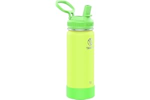 Takeya Actives Kids 18 oz Glow In The Dark Insulated Stainless Steel Water Bottle with Straw Lid, Lightning Green