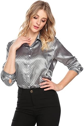 Justrix Women Long Sleeve Fashion Polka Dot Shirt Wear to Work Ladies Blouse