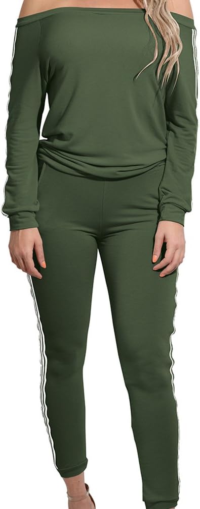 Tianzek Women's Two Piece Set Tracksuit Outfits Long Sleeve Off Shoulder Sport Sweatsuit