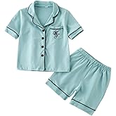 JWWN Toddler Boys Girls Summer Pajamas Short Set Baby Button Down Sleepwear, Little Kids Sleep Shirt & Shorts 2Pcs PJ Set