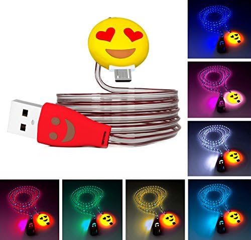 Micro USB Cable Emoji Face Multi-Colour Charger Cord Data LED Night Light Charging Cartoon Sync 3FT glow in the dark Android Samsung Galaxy Edge S4 Note 2 4 5 Mega HTC One M9