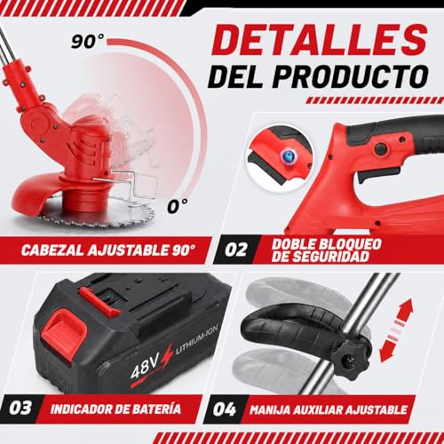 Podadora de Pasto, Desbrozadora Electrica 3en1, Cortadora de Pasto Portátil Plegable, Ángulo Ajustable de 90°, Tres Tipos de Cuchillas, para Cortar El Césped y Podar Las Flores