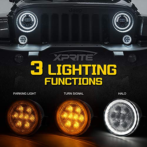 image for Xprite LED Amber Turn Signal Light with Clear Lens and Halo DRL for 20