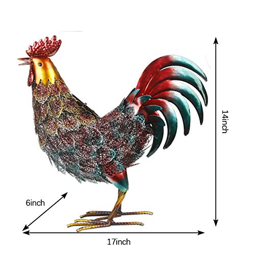 Kircust Garden Solar Metal Rooster Statue Lights Yard Art Decor, Outdoor Standing Chicken Sculpture LED Light Patio Lawn Walkway Backyard and Home Decoration, Multicolor, 16.74-Inch