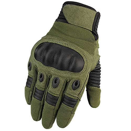 Ranger Tactical UK Full Finger Touch Screen Contact Gloves Hard Knuckle Cycling Biking Paintball Airsoft (Green, Medium)