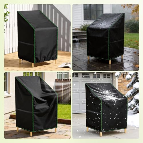 Zocipro Protective Covers for Outdoor Garden Chairs, 70 x 90 x 80/120 cm, 210D Oxford Fabric, Waterproof and Resistant, Anti-UV, for Terrace Stackable Chairs with Drawstring