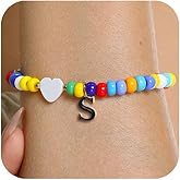 Colorful Initial Bracelet for Women Girls Boho Beaded Bracelet for Beach Cute Letter Pendant for Women Girls Personalized Handmade Jewelry Gift