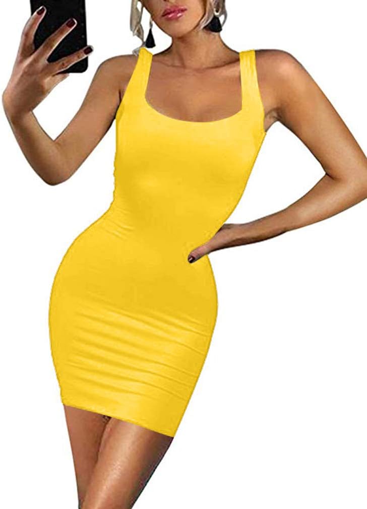 LAGSHIAN Women's Sexy Bodycon Tank Dress Sleeveless Basic Midi Club Dresses