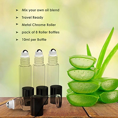 8 Pack Essential Oil Bottles [Metal Chrome Roller Ball] FREE Plastic Pippette 10ml Refillable Glass Bottles For Fragrance Perfume Essential Oil - Empty Perfume & Essential Oil Bottle (Clear Color) - Thumbnail 6