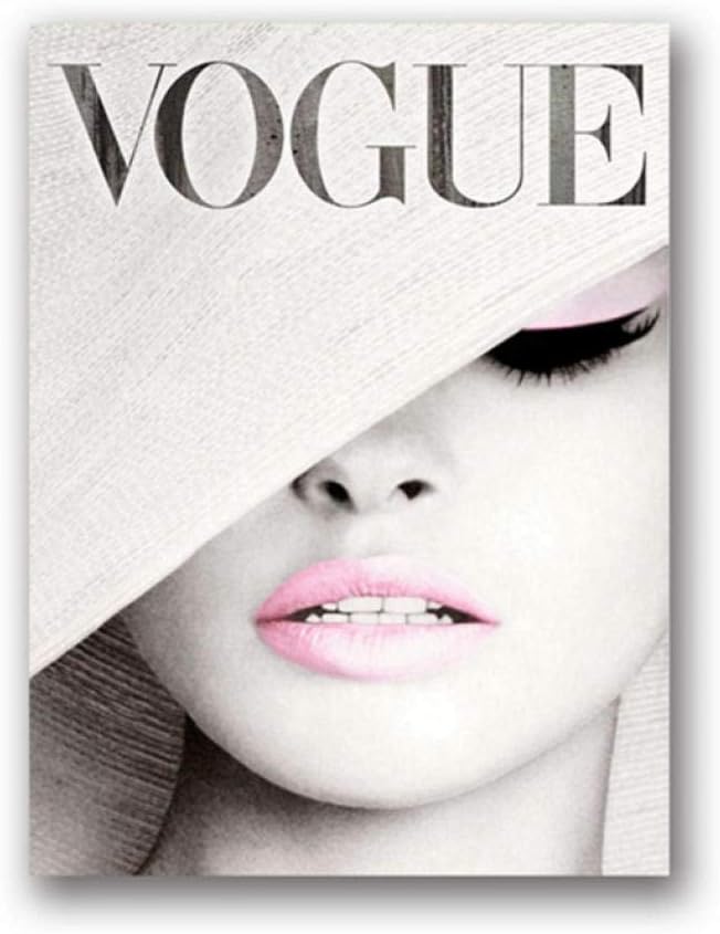 Vogue Cover White Hat Art Canvas Painting Wall Picture, Fashion Canvas Art Prints and Posters Ladies Room Decor-40X50Cm Pcs No Frame