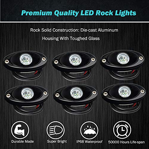 6 Pods LED Rock Light Kit Blue Light Lamp for Jeep Car UTV ATV SUV RZR Off Road Ranger Pioneer Wheeler Truck Trail bed lighting Boat underglow lights Waterproof