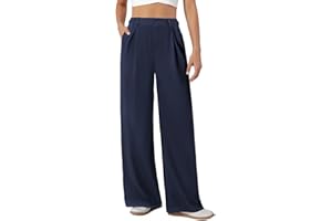 COPYLEAF Womens Dress Pants Wide Leg Stretchy Work Pants with Pockets Elastic Waist Pleated Front Business Casual Slacks