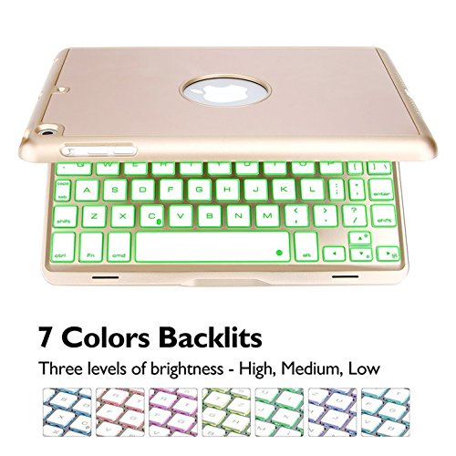 iPad Mini Case with Keyboard,elecfan 7 Colors LED Backlit Bluetooth Wireless Keyboard Case Smart Case for iPad Mini 1/Mini 2/Mini 3 7.9 inch (iPad Mini 1/iPad Mini 2/iPad Mini 3, Gold)