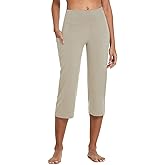 baleaf Womens Yoga Capri Pants High Waist Capri Leggings with Pockets Wide Leg Crop Exercise Workout Summer Pants