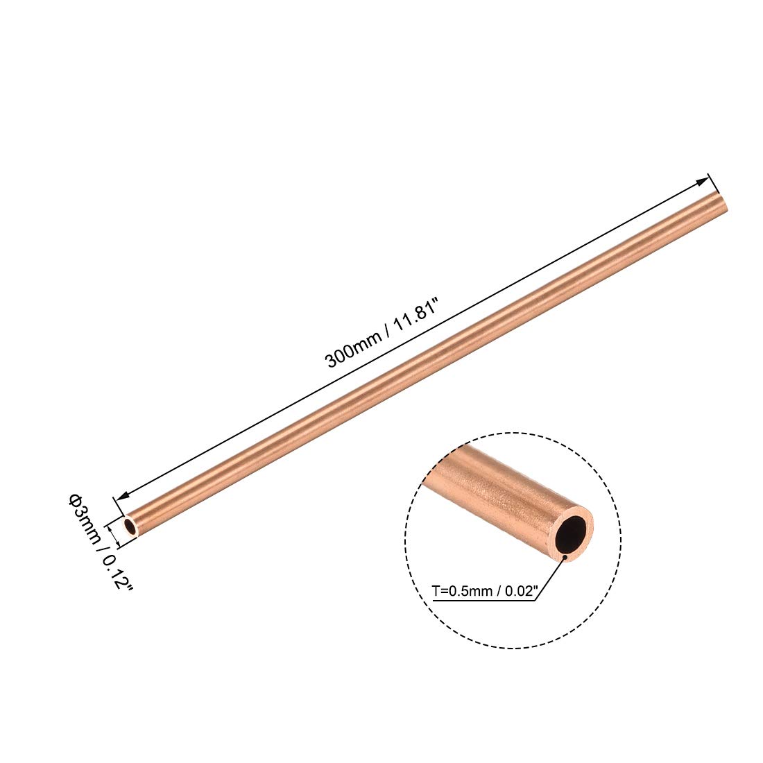 uxcell Copper Round Tube 3mm OD 1mm Wall Thickness 300mm Long Hollow