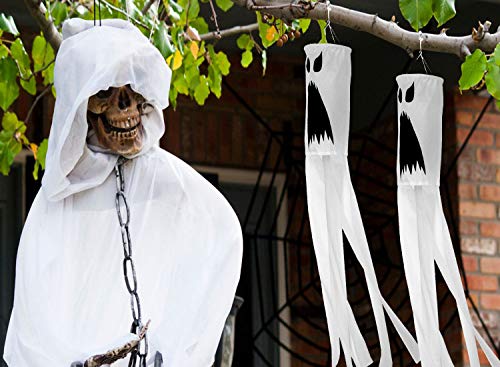 PINCHUANG 2 Pack 40 Inch Halloween Pumpkin Ghost Windsock Flag, Halloween Windsock Outdoor Hanging Decoration for Front Yard Patio Lawn Garden Party Decor (Ghost Windsock) - Thumbnail 3