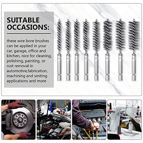 8 Pieces Wire Brush Drill Bore Cleaning Brush Set with 1/4 Inch Hex