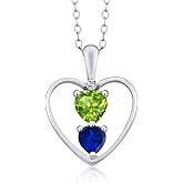 Gem Stone King 925 Sterling Silver Green Peridot Blue Created Sapphire and White Topaz Pendant Necklace For Women (0.90 Cttw, Gemstone August Birthstone, Heart 5MM and 4MM, with 18 Inch Silver Chain)