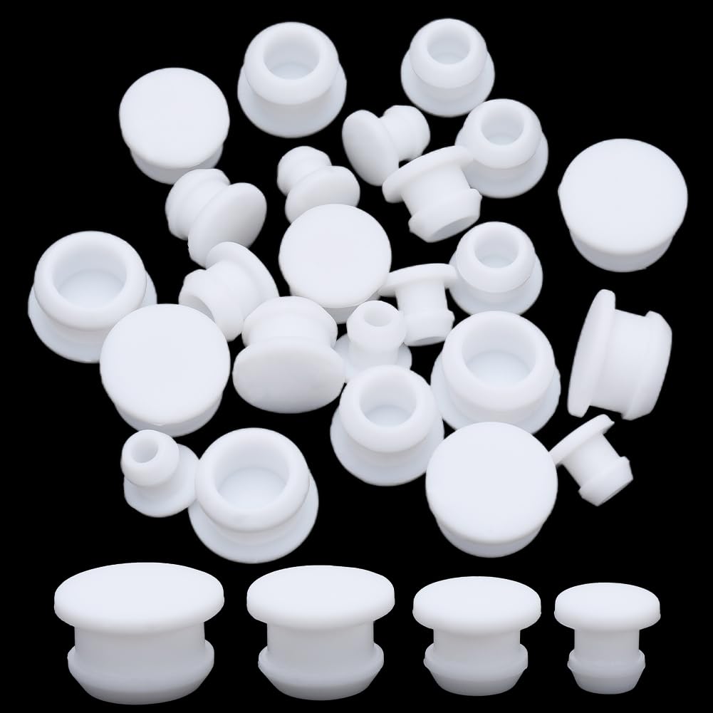 GORGECRAFT 24PCS 4 Sizes Silicone Stoppers for Salt and Pepper Shakers 7/10/12/15mm Salt Plug Stopper Replacement Bottle Caps Reusable Round End Cap Corks for Bottles Pipes Pots, White