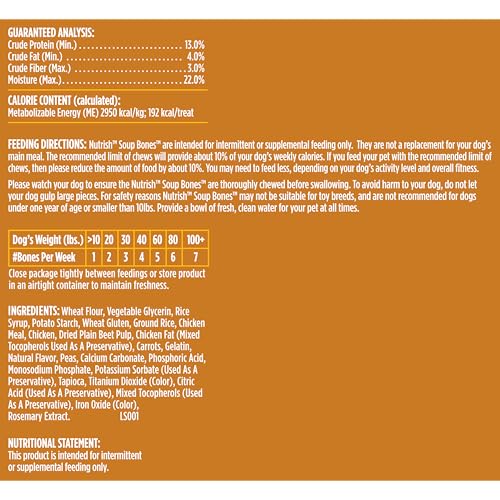 NUTRISH SOUP BONES PREMIUM DOG CHEWS WITH REAL CHICKEN AND VEGGIES, 6 CHEWS (RACHAEL RAY)