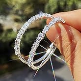 Sdouefos Gold Plated Rhinestone Hoop Earrings Large Crystal Zirconia Hoop Earrings for Women Fashion Bridal Wedding Jewelry