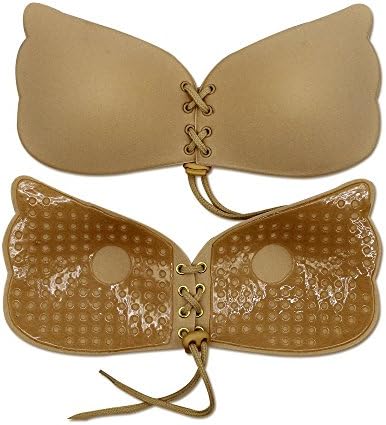 Lovehope adhesive push up backless strapless invisible bras with healthy biological glue good for your skin (A, Nude)