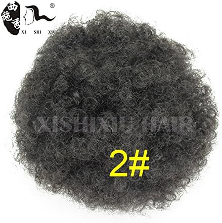 XI SHI XIU Synthetic Curly Hair Ponytail African American Short Afro Kinky Curly Wrap Synthetic Drawstring Puff Ponytail Hair Extensions Wig with Clips (2#)