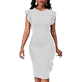 PerZeal Women's 2026 Flutter Sleeve Bodycon Midi Dress Sexy Crew Neck Knit Ruffle Wear to Work Cocktail Party Pencil Dresses