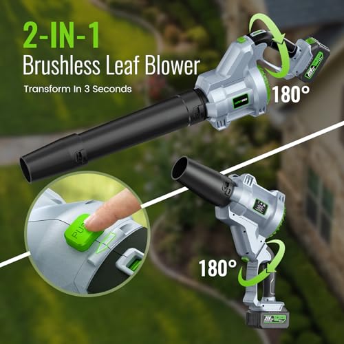 LUCKYTECH Leaf Blower, Brushless Handheld Leaf Blowers Cordless with Dual 4.0Ah Batteries, 680CFM 180MPH with 5 Speeds, Lightweight Snow Grass Blowers for Lawn Care, Patio, Yard, Garage