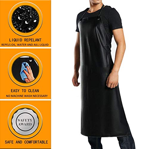 Homsolver Heavy Duty Vinyl Waterproof Apron Durable Ultra Lightweight Extra Long Black - Industrial Grade Material for Ultimate Protection (Black, 43" x 30")